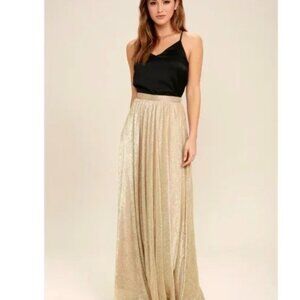 Lulus Gold Shimmer Sparkle Long Maxi Skirt Sz M Metallic